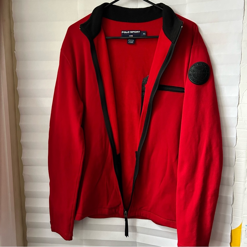 Men’s 90s Vintage Polo Sport Ralph Lauren Red Zip-Up Jacket.